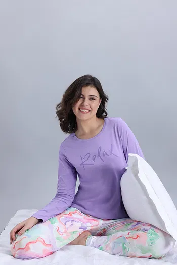 Buy Zivame Knit Poly Pyjama Set - Lavender Fog